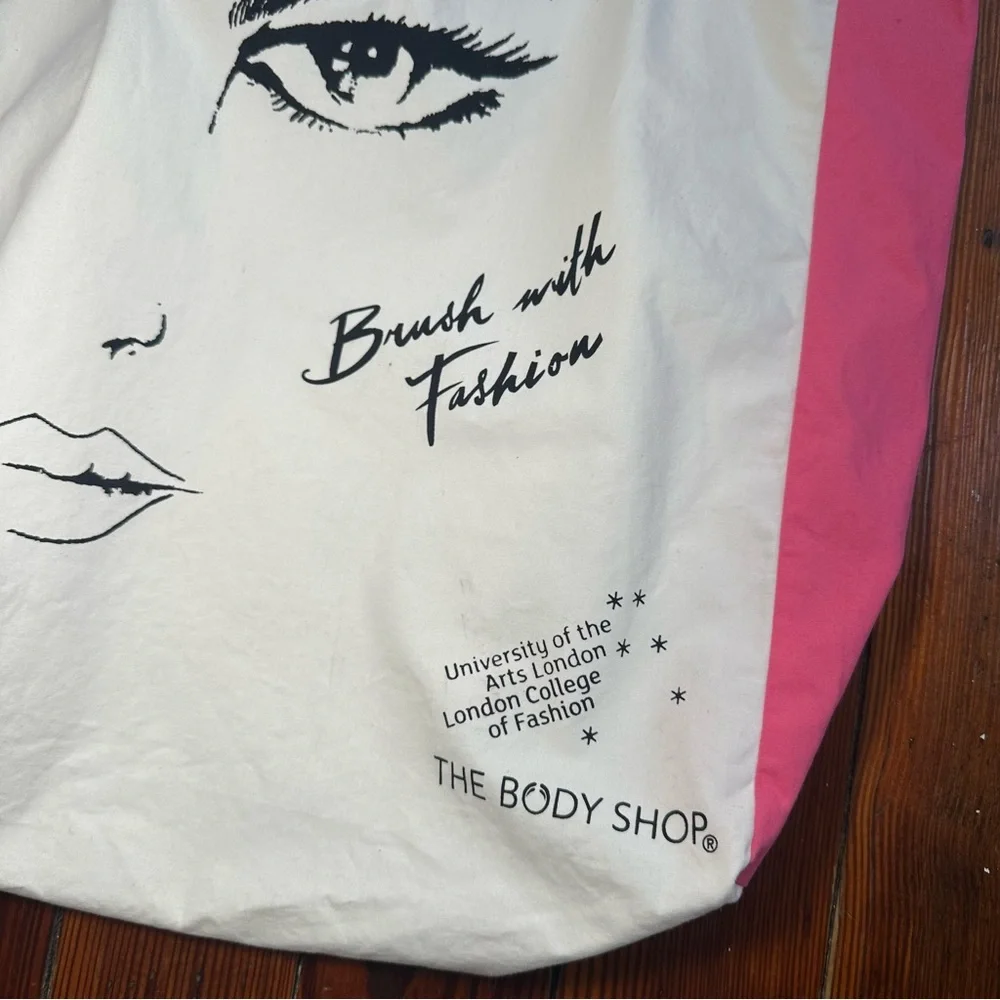 2008 The Body Shop cotton pink & white face tote bag 3x13.5x15
